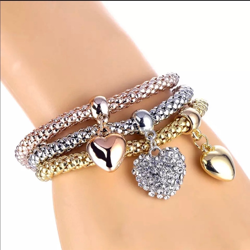 Heart Charm Bracelet bangles Set 3/pcs set